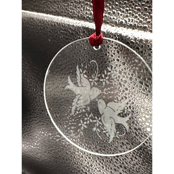 Vtg Avon glass Christmas ornament etched doves rough edges 1980s XMAS READ - Picture 13 of 16